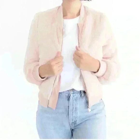 Love Tree Light Pink Soft Faux Fur Fluffy Bomber Coat Jacket Women Size Large - Picture 1 of 15